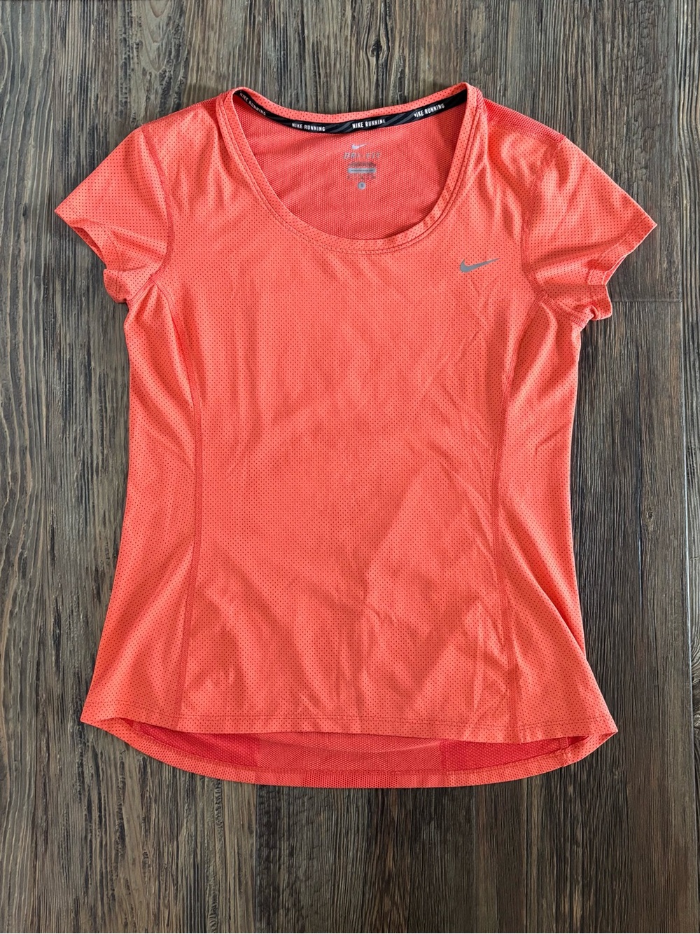 Nike Dri-Fit Contour Short Sleeve Running Shirt Womens S Orange Reflective Gym